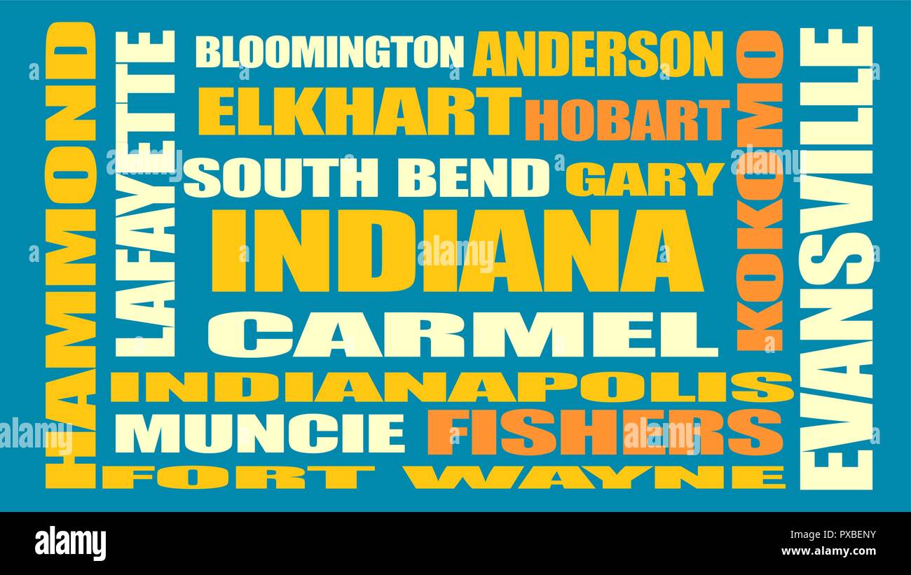 indiana state cities list Stock Vector