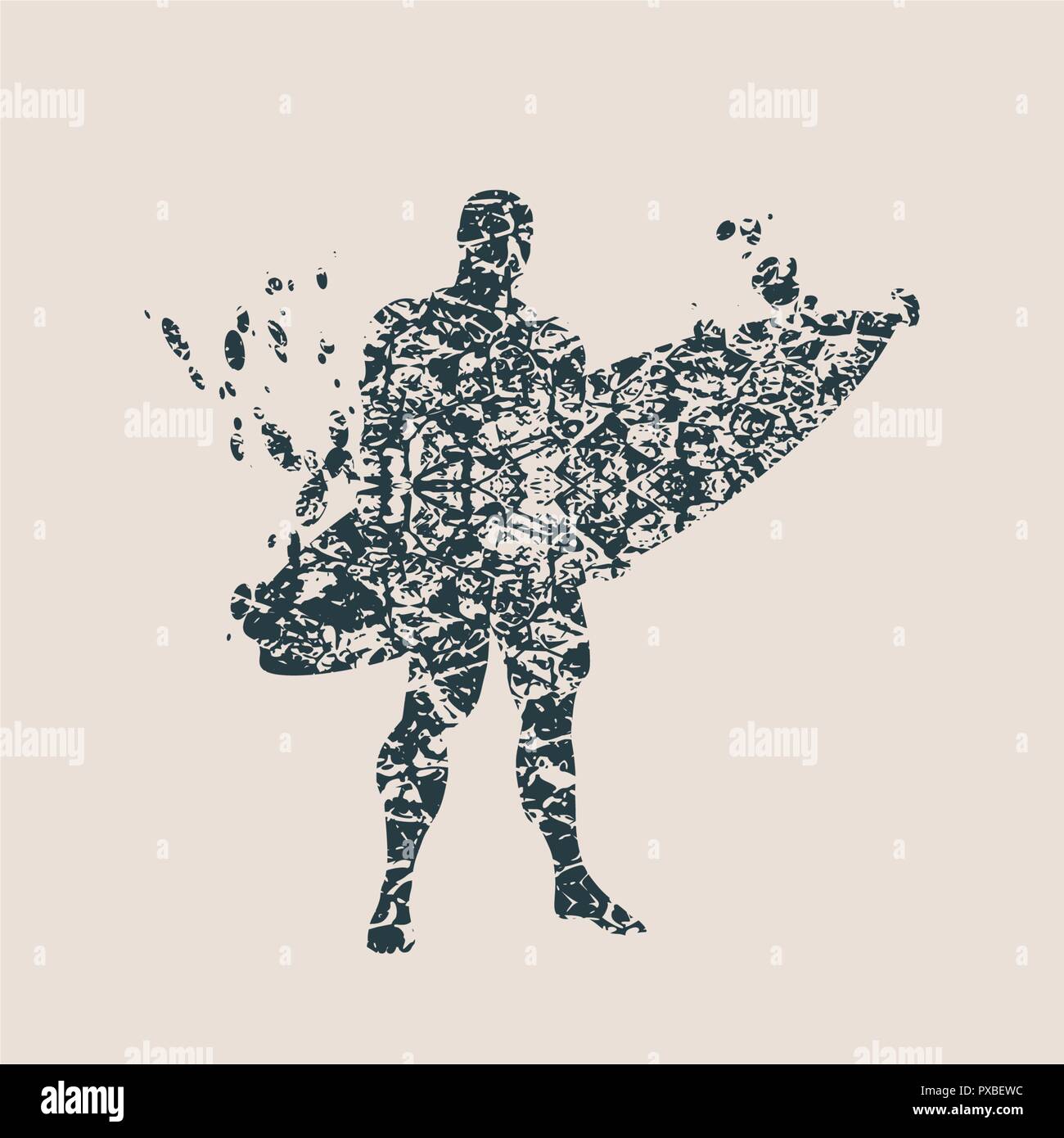 Vector illustration of man posing with surfboard Stock Vector