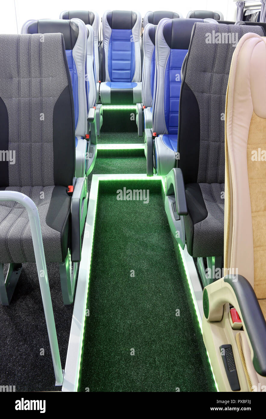Travel bus interior and seats transport and trip Stock Photo - Alamy