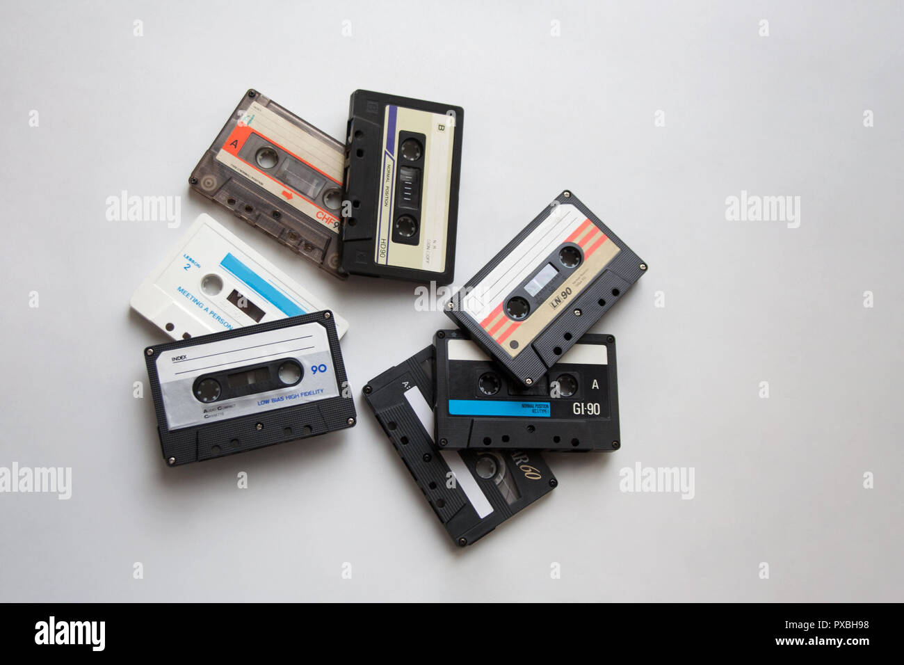Retro audio cassette tapes isolated on white background from a high ...