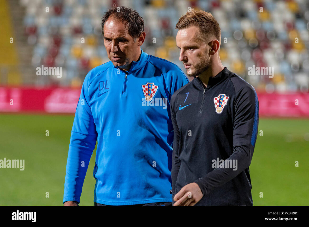 RIJEKA, CROATIA - OCTOBER 12, 2018: UEFA Nations League football match Croatia vs. England. Ivan Rakitic (7) and Davor LADIC Stock Photo
