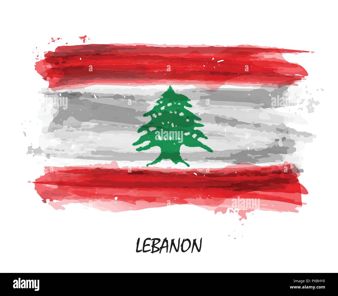 Realistic watercolor painting flag of Lebanon . Vector Stock Vector