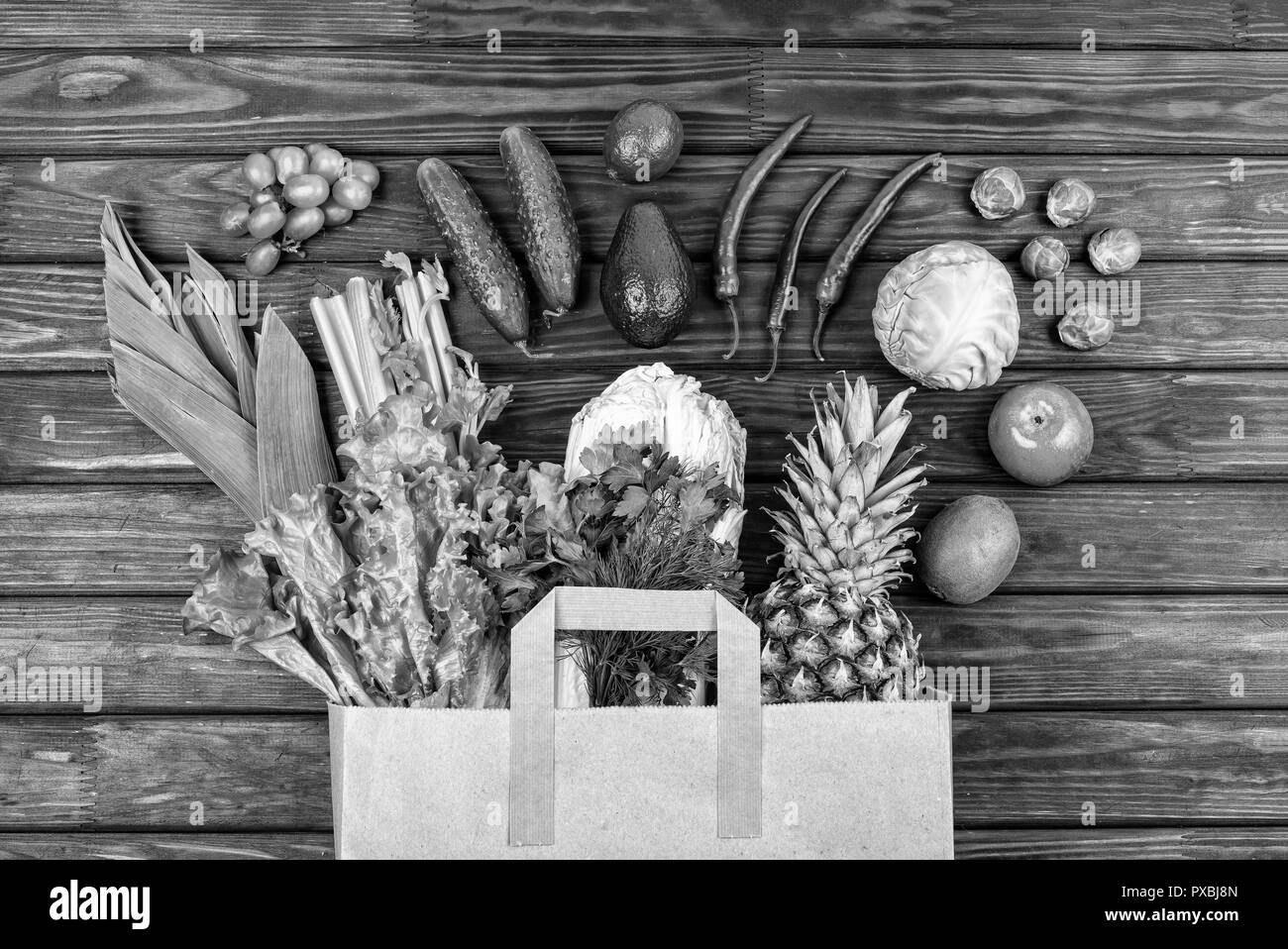Various fruit top view Black and White Stock Photos & Images - Alamy