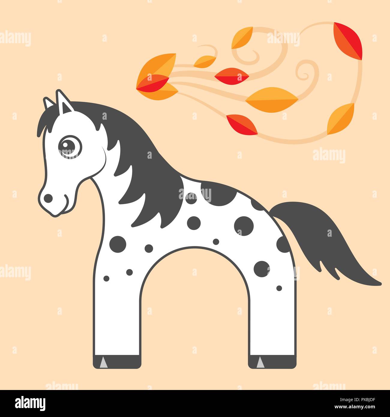 Cartoon horse for kids. Illustration for children. Flat design. Animal in minimalism style. Series of semicircular animals Stock Vector