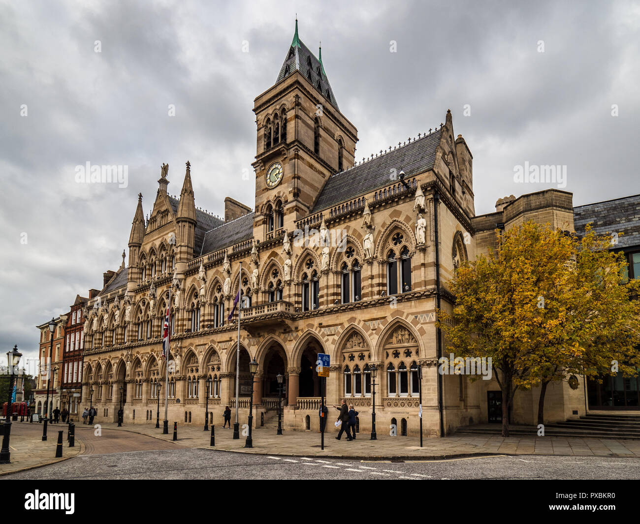 Northampton Guildhall on St Giles' Square Northampton UK - completed in 1864 in neo-Gothic Style Architect Edward William Godwin Stock Photo