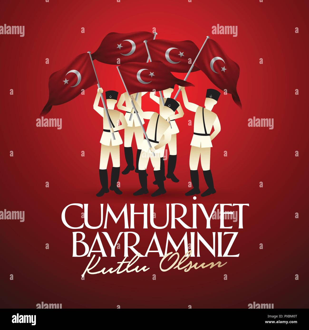 29 ekim Cumhuriyet Bayrami. Translation: 29 october Republic Day Turkey and the National Day in Turkey, wishes card design. (TR: 29 Ekim Cumhuriyet Ba Stock Vector