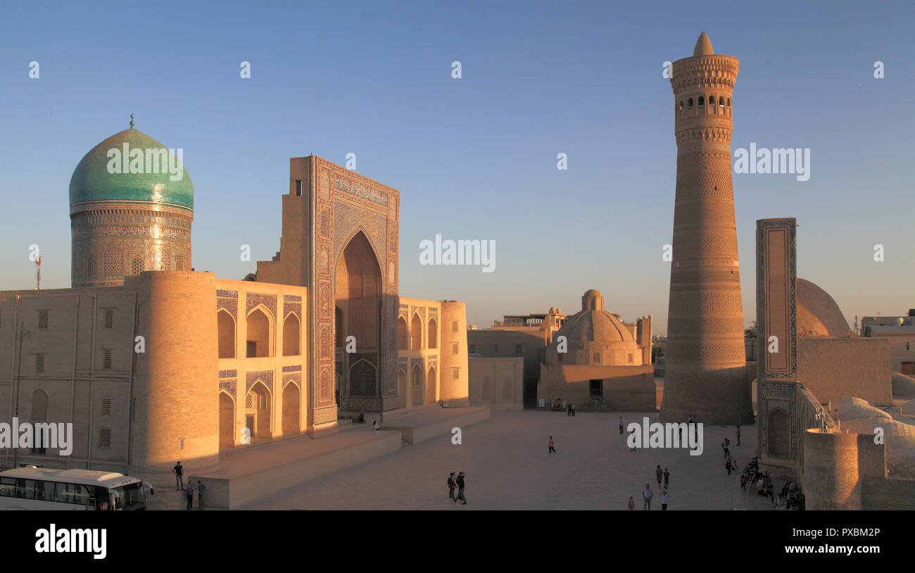 Uzbekistan; Bukhara; skyline, Mir-i-Arab Madrasa, Kalon Minaret, Stock Photo