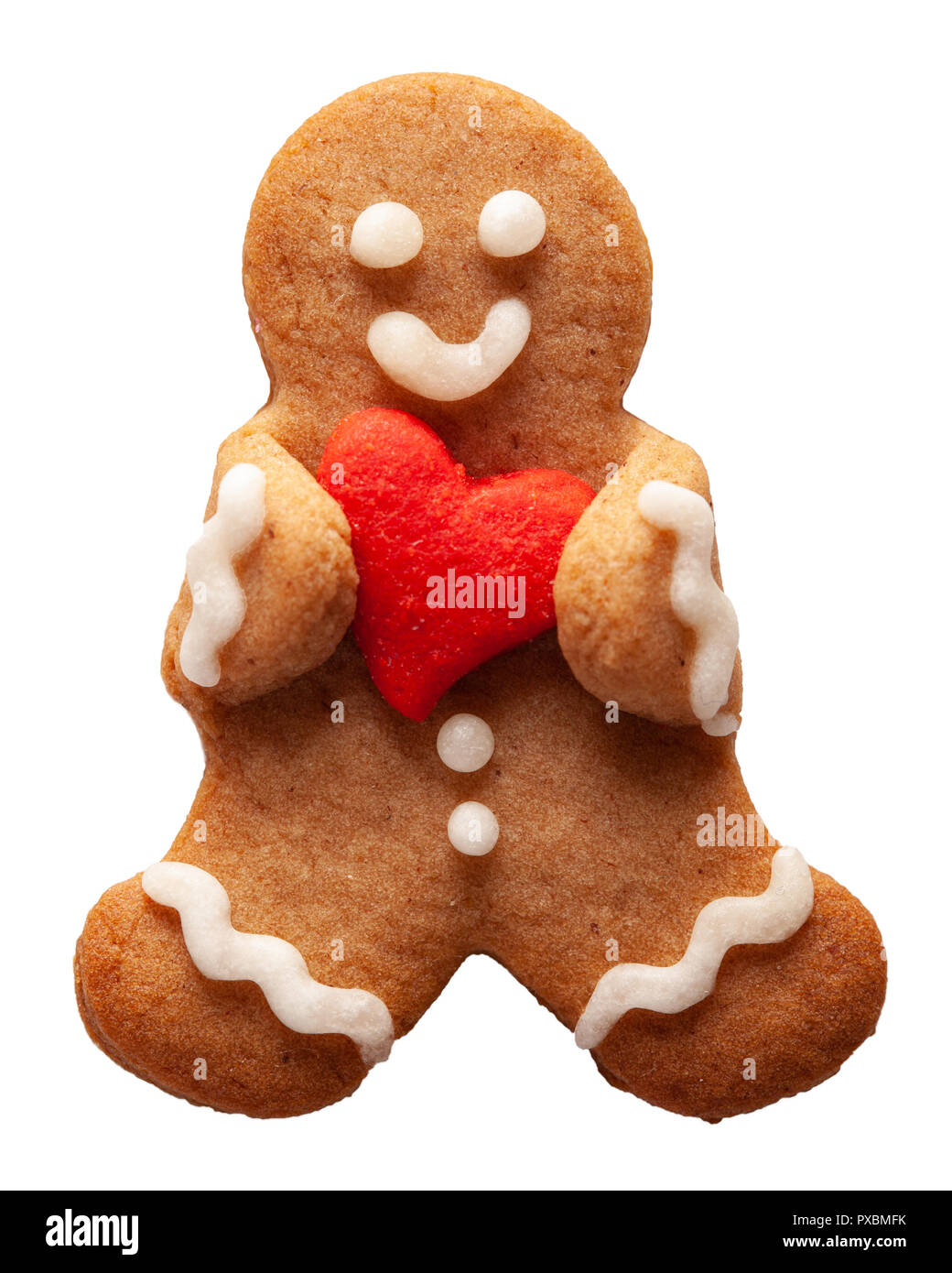 Gingerbread man with heart decoration for valentine day Stock Photo
