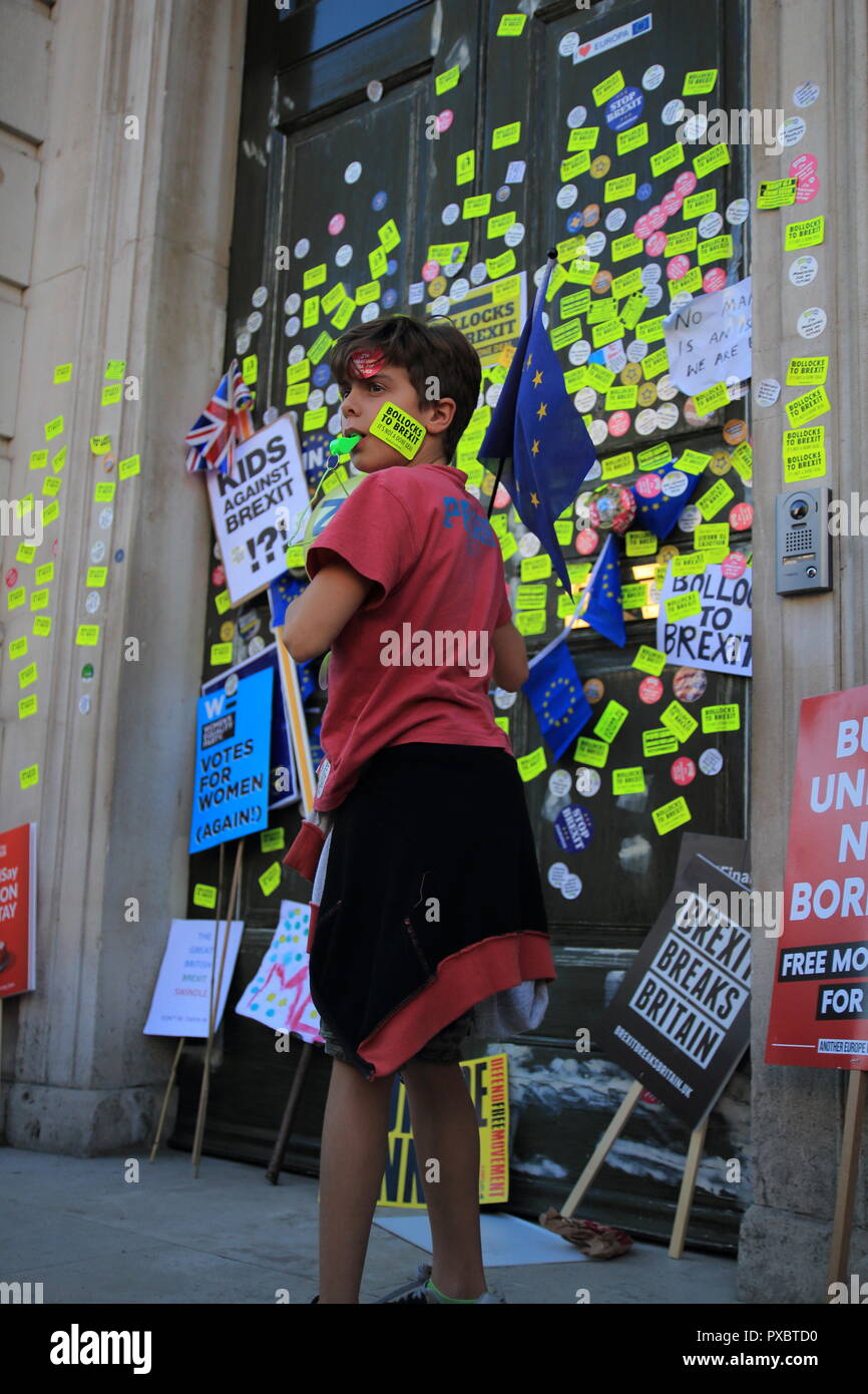 London, UK. 20th Oct, 2018. Young voters demanding a referendum on the final Brexit deal by attending People's Vote march in London. Credit: Andis Atvars / Alamy Live News Stock Photo