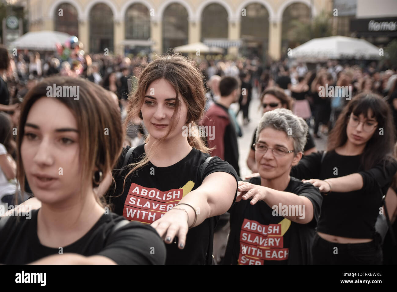 Athens, Greece. 20th Oct, 2018. Women are seen participating during the 5th Walk for Freedom 2018 in Athens, an event that aims to spread awareness about human trafficking and to let people know that slavery still exists. Credit: SOPA Images Limited/Alamy Live News Stock Photo