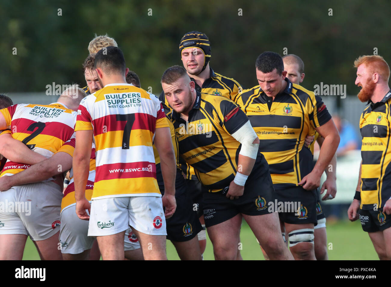 20.10.2018 Hinckley, Leicester, England. Rugby Union, Hinckley rfc v Fylde rfc.  Oscar Harper (Hinckley) preparing to scrum during the RFU National League 2 North (NL2N) game played at the Leicester  Road Stadium.    © Phil Hutchinson / Alamy Live News Stock Photo