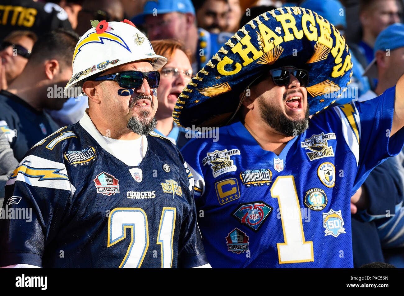 London, UK. 21 October 2018. Chargers fans and the military. Tennessee  Titans at Los Angeles Chargers NFL game at Wembley Stadium, the second of  the NFL London 2018 games. Final score 