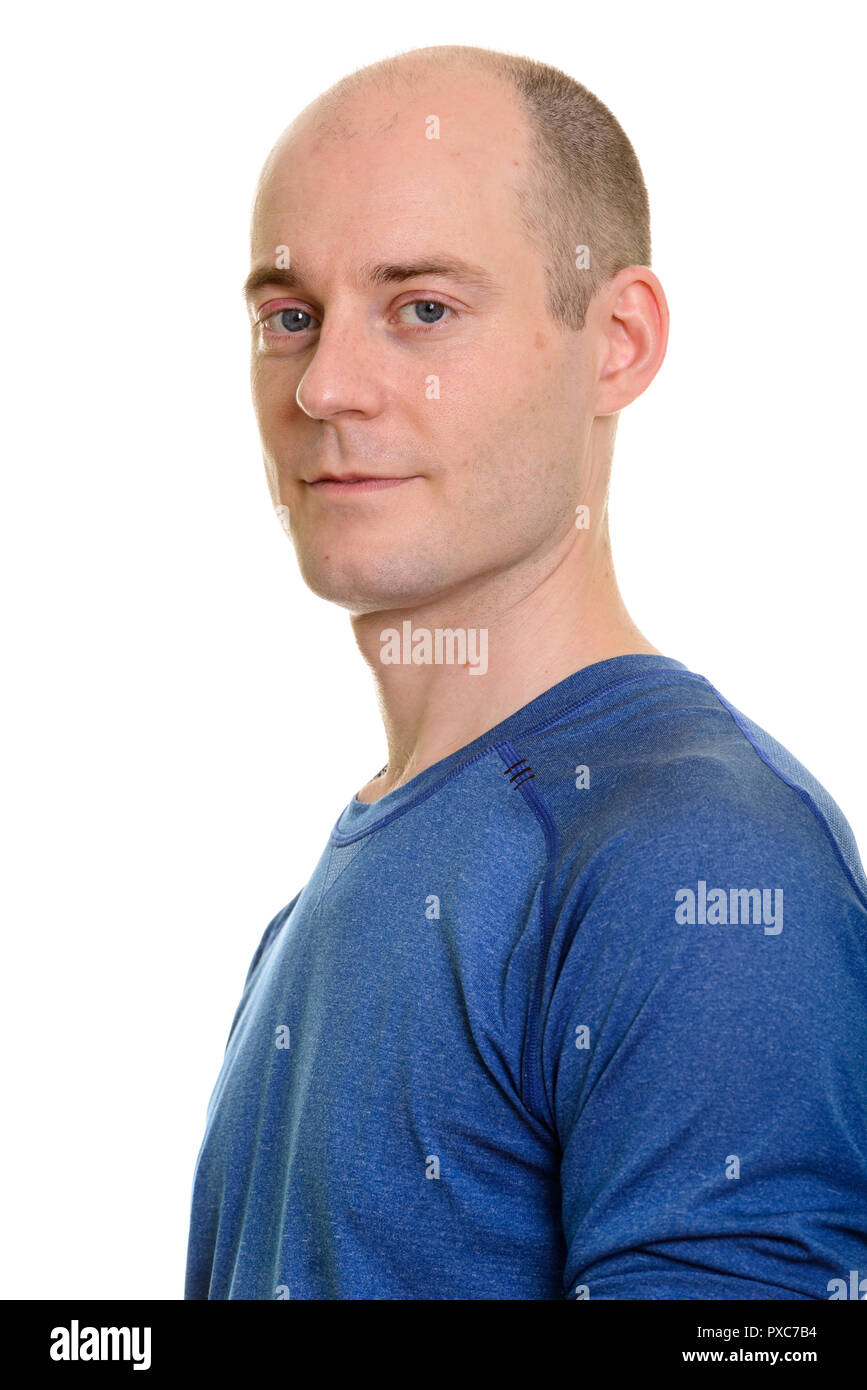 Profile view portrait of bald Caucasian man Stock Photo
