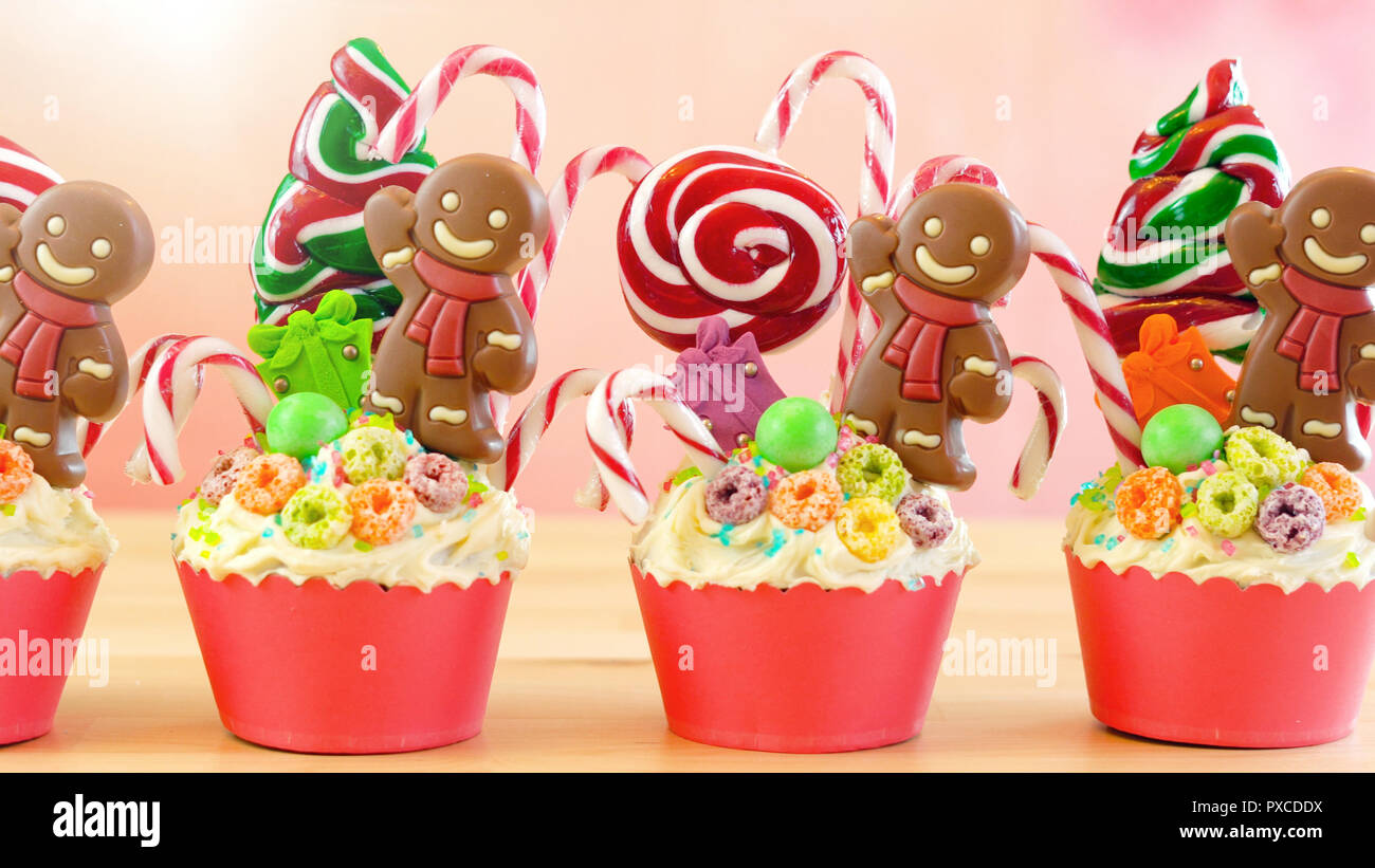 On Trend Candyland Festive Christmas Cupcakes In Colorful Party