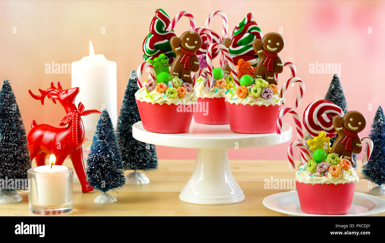 On Trend Candyland Festive Christmas Cupcakes In Colorful Party