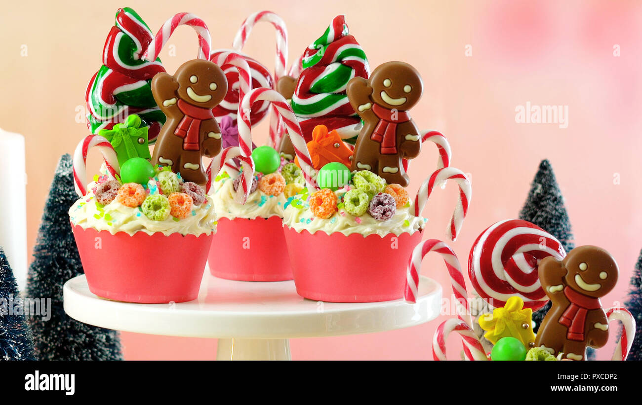 On Trend Candyland Festive Christmas Cupcakes In Colorful Party