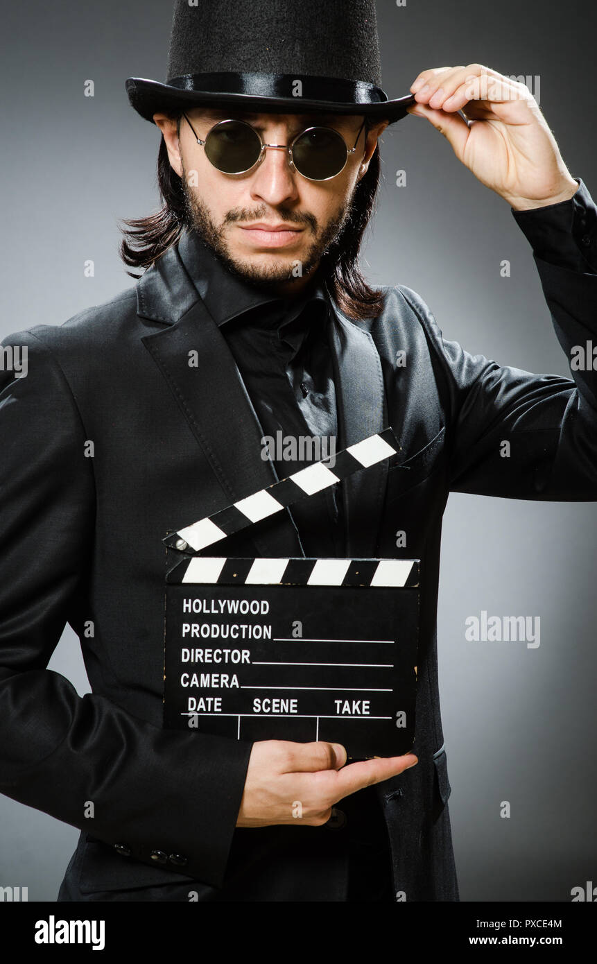 Vintage concept with man wearing black top hat Stock Photo - Alamy