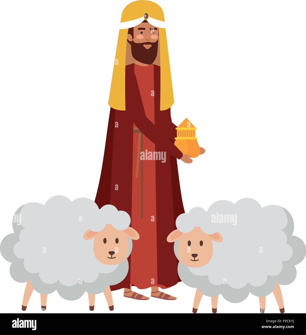 wise man with sheeps manger characters Stock Vector