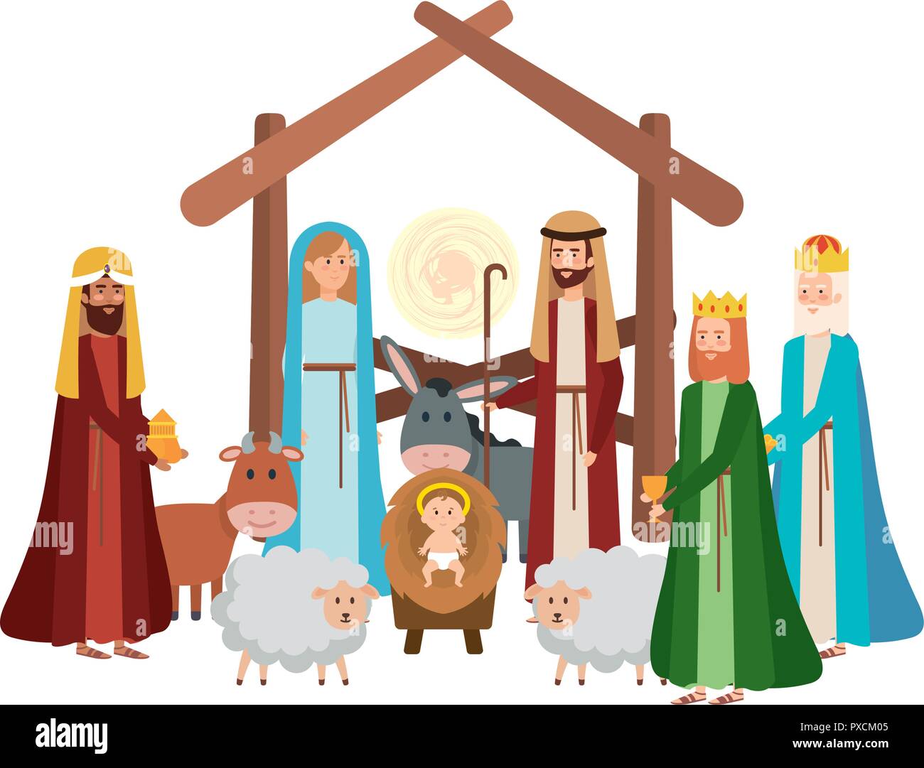 holy family with wise kings and animals Stock Vector Image & Art - Alamy