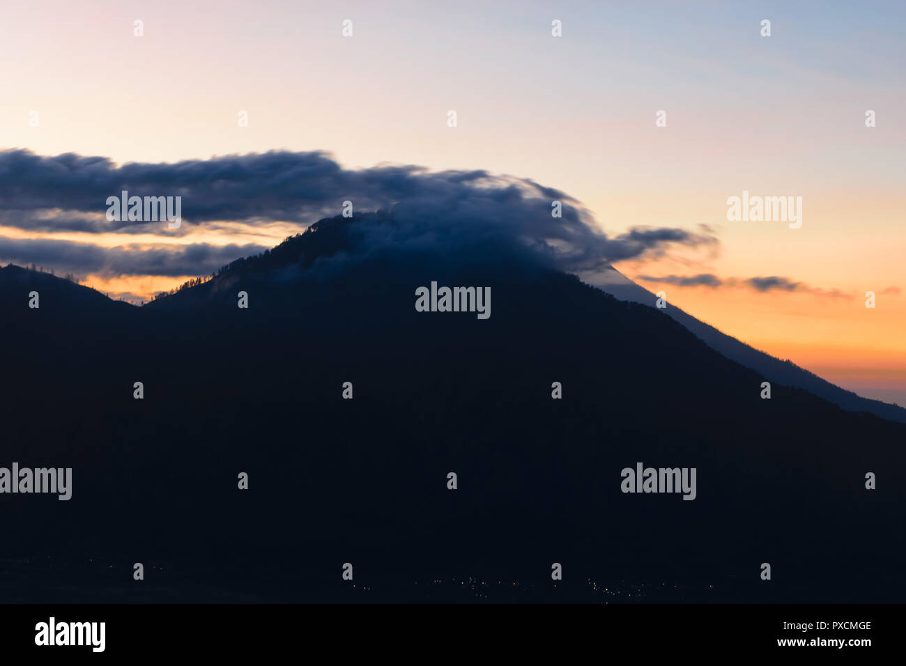 Sunrise view from Gunung Batur volcano in Bali, Indonesia with visible ...