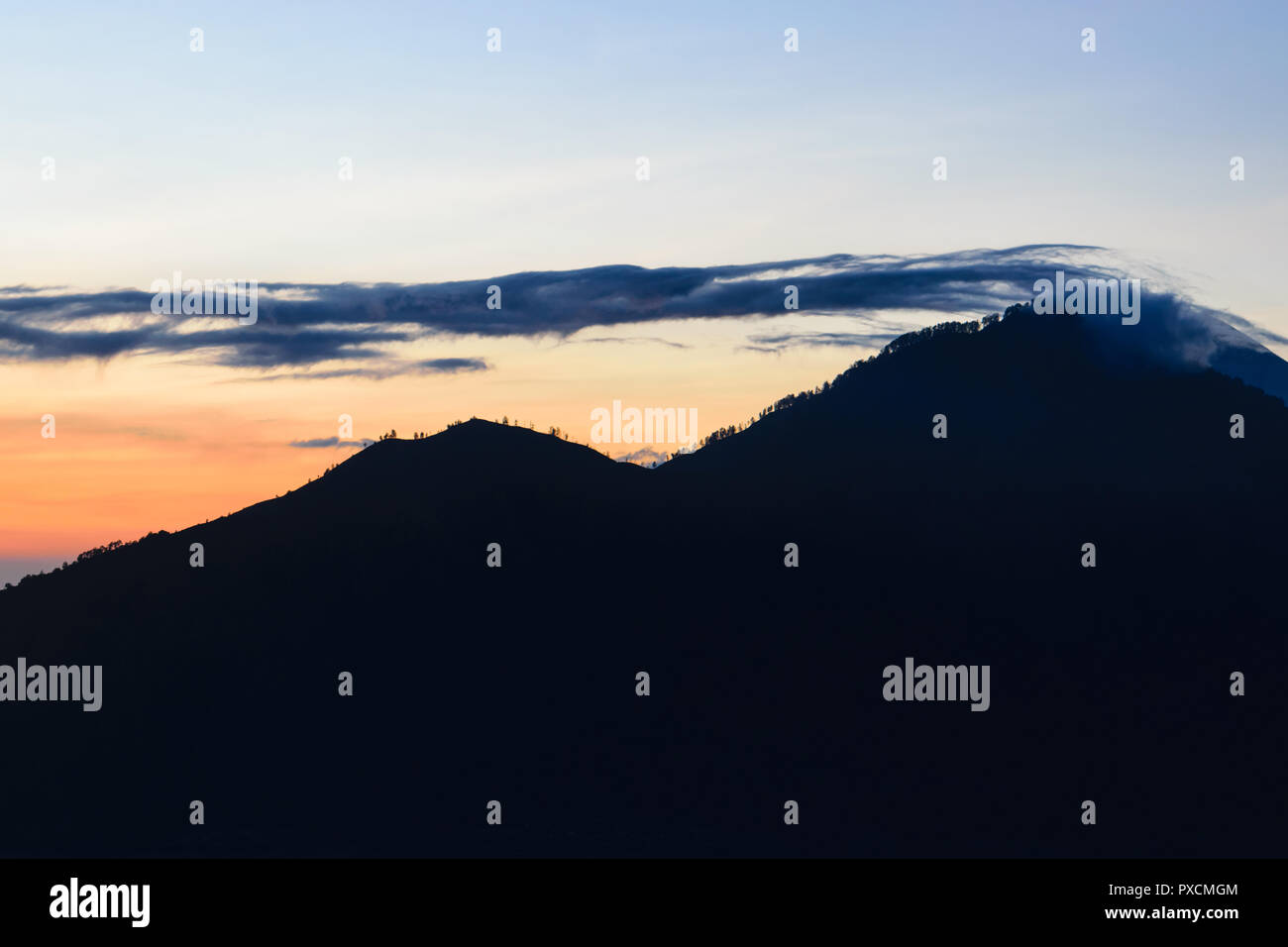 Sunrise view from Gunung Batur volcano in Bali, Indonesia with visible ...