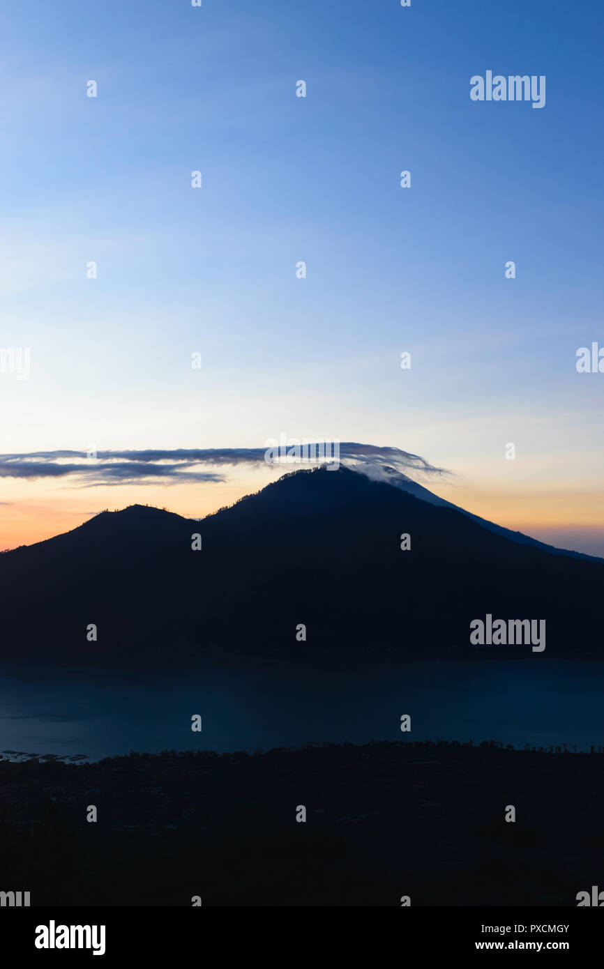 Sunrise view from Gunung Batur volcano in Bali, Indonesia with visible ...