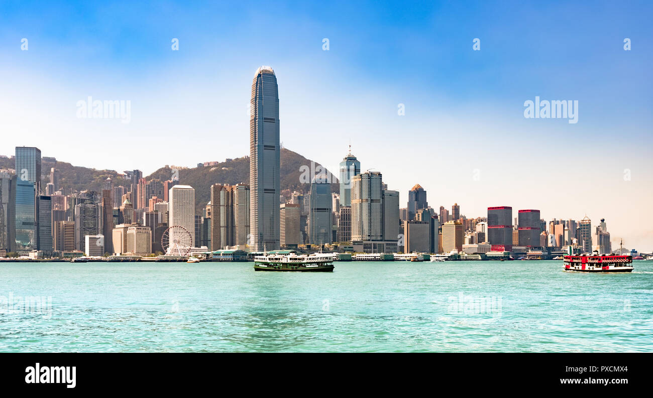 Panoramic view of Hong Kong City. Skyline Panorama Stock Photo