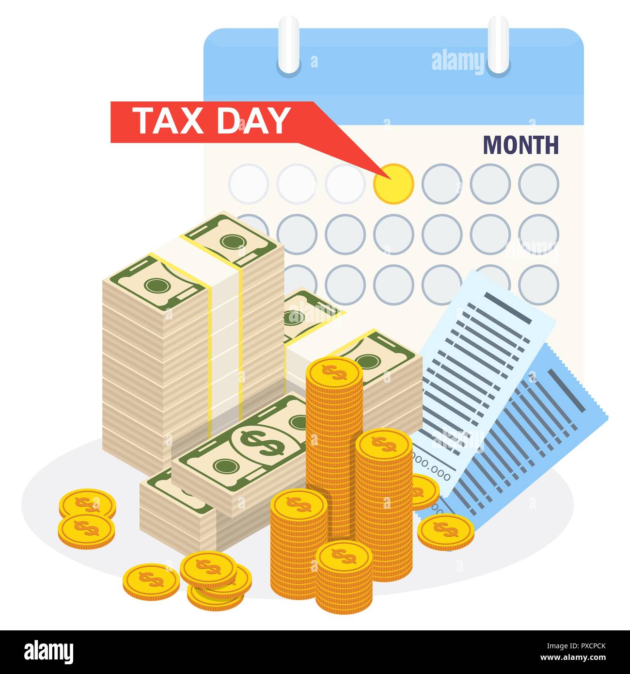 Tax day concept. Stack of money and calendar Stock Vector Image & Art ...