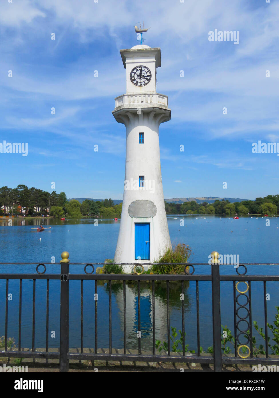 Captain Scott Memorial lighthouse at Roath Park Lake, Cardiff, Wales