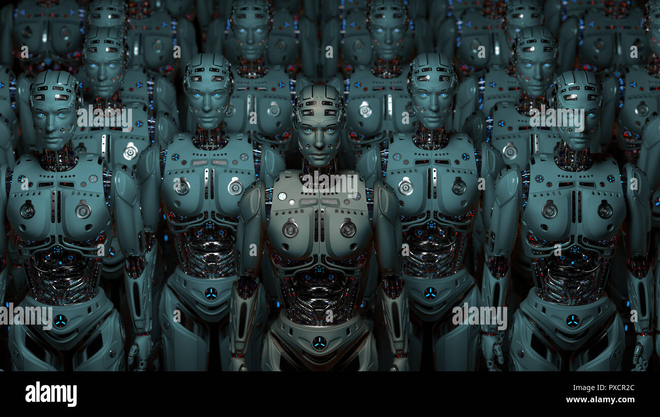 Futuristic Robot Army. Group of cyborgs. 3D Render Stock Photo - Alamy