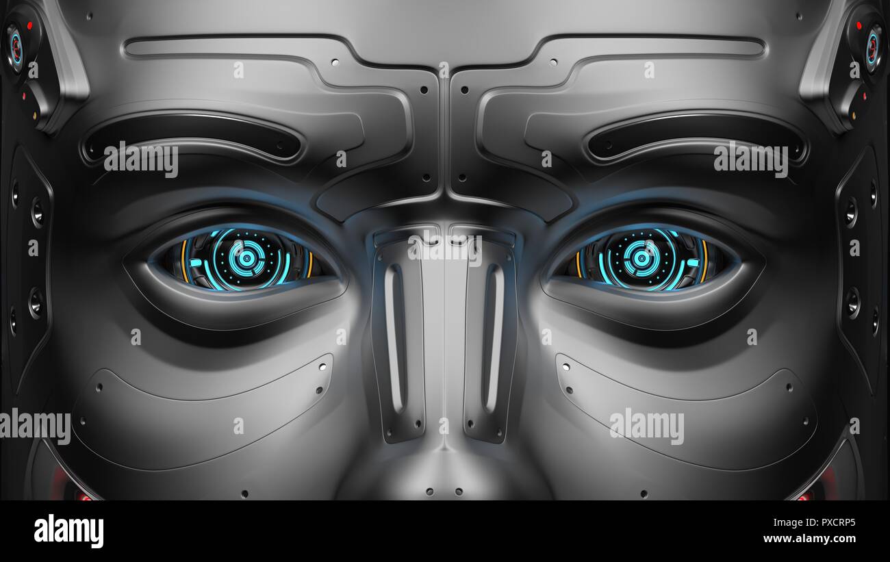 Very detailed futuristic robot eyes. Closeup view. 3D Render Stock Photo -  Alamy