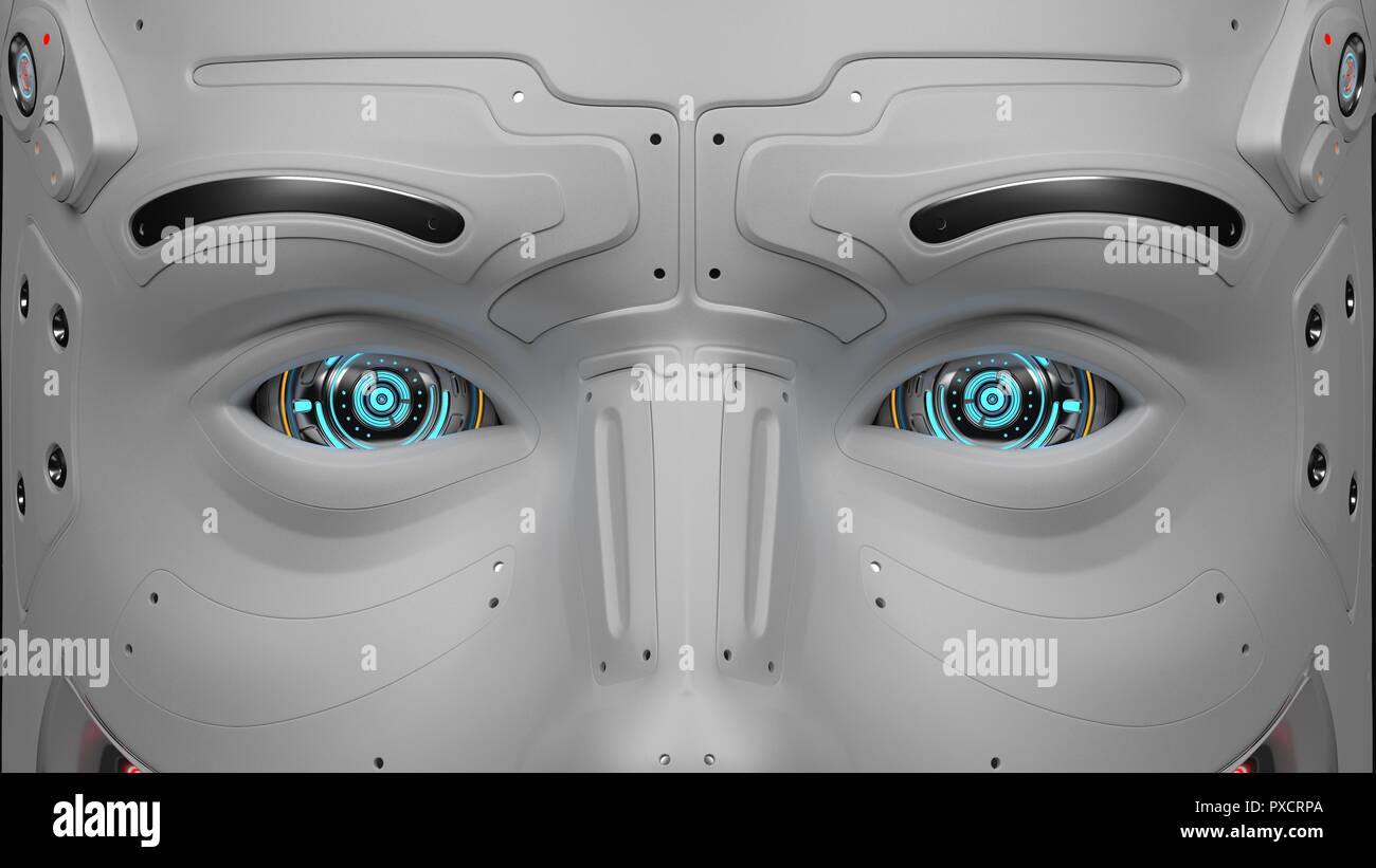 Very Detailed Futuristic Robot Eyes Closeup View 3d Render Stock