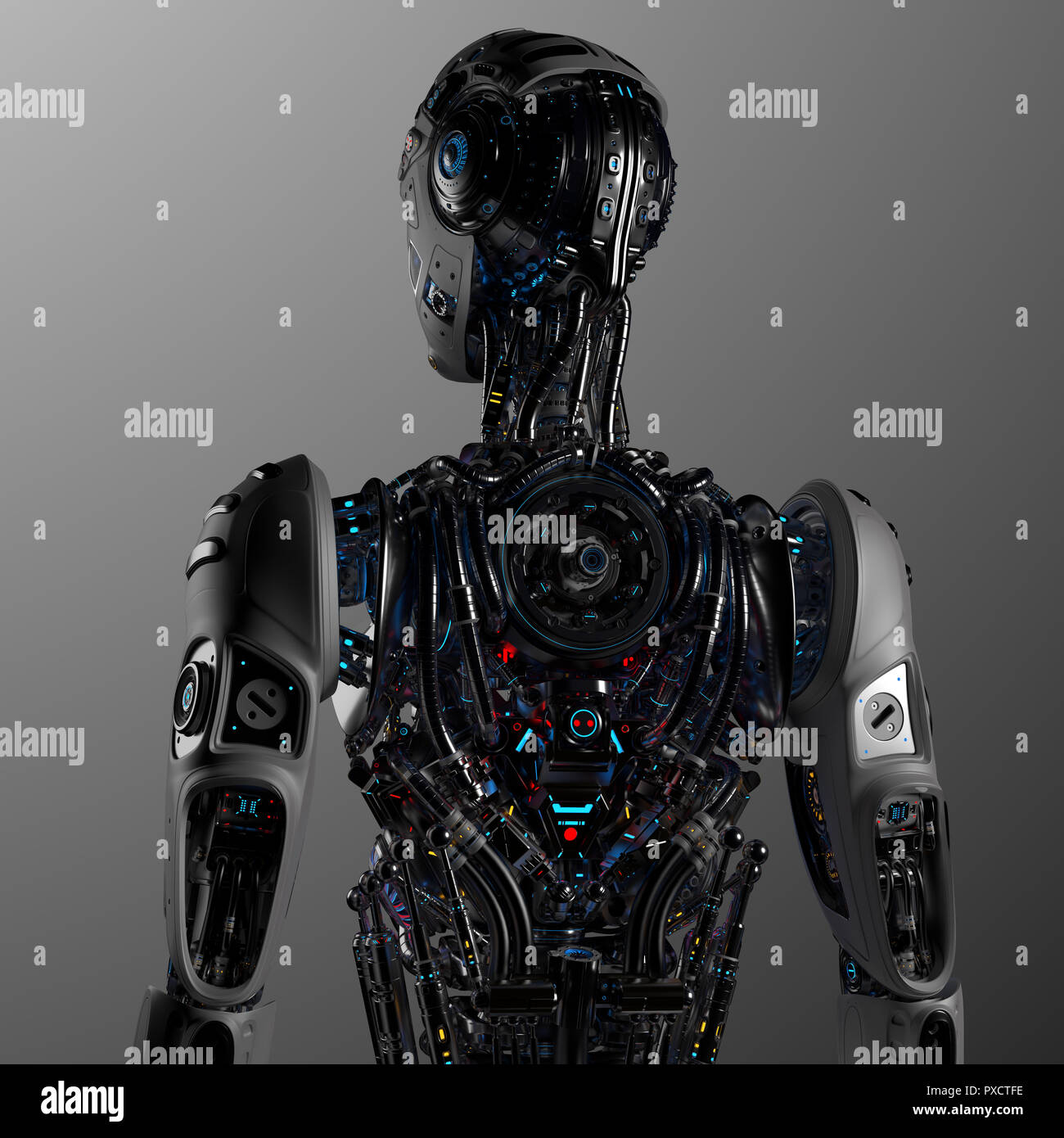 Futuristic Robot Man. back view. Isolated. 3D Render Stock Photo - Alamy