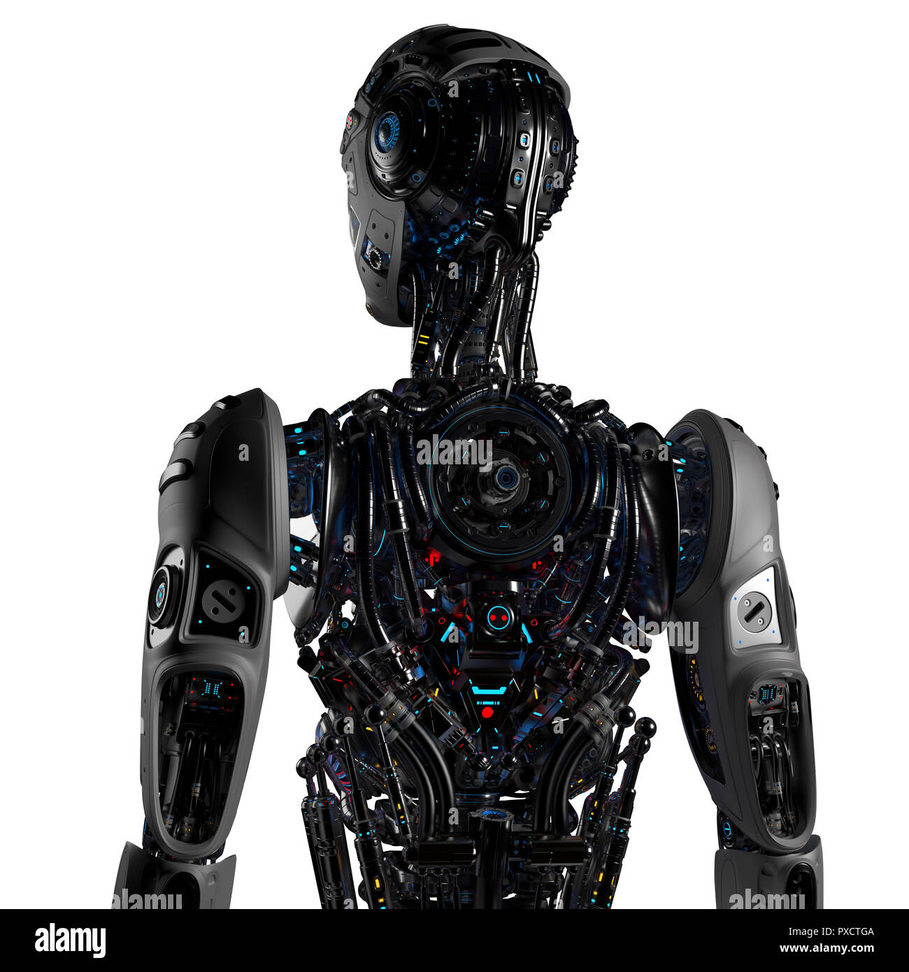 Futuristic Robot Man. back view. Isolated on white background. 3D Render  Stock Photo - Alamy
