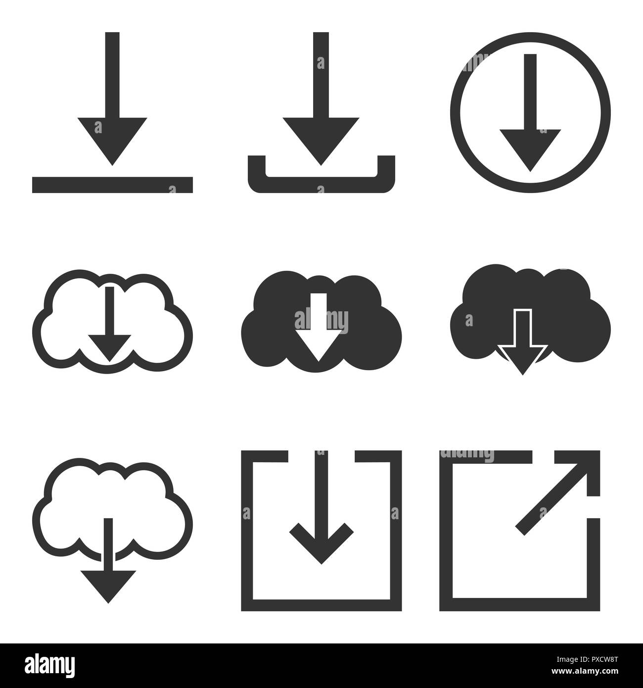 Download icon set flat cloud Stock Vector