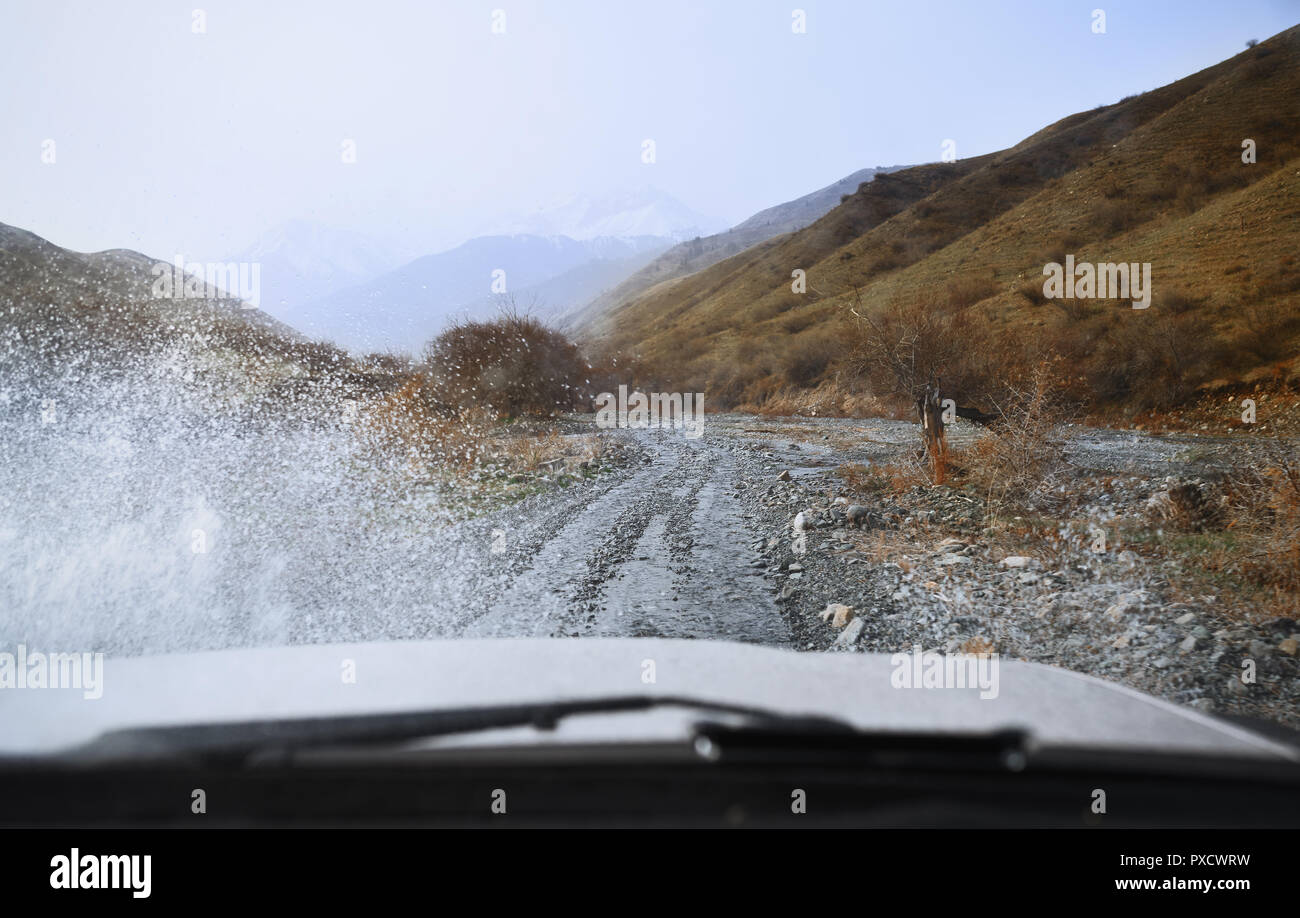 Road trip through the nature of Europe. Car point of view Stock Photo ...