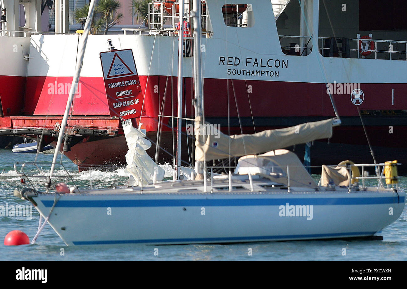 The Red Funnel car ferry, Red Falcon, which earlier collided with several small boats due to bad