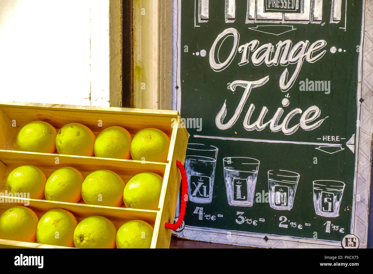 Palma de Mallorca, Orange Juice, street offer, Spain Stock Photo