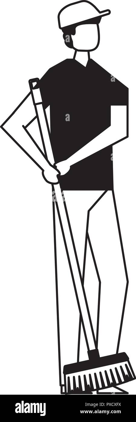 volunteers help cleaning man broom vector illustration Stock Vector ...