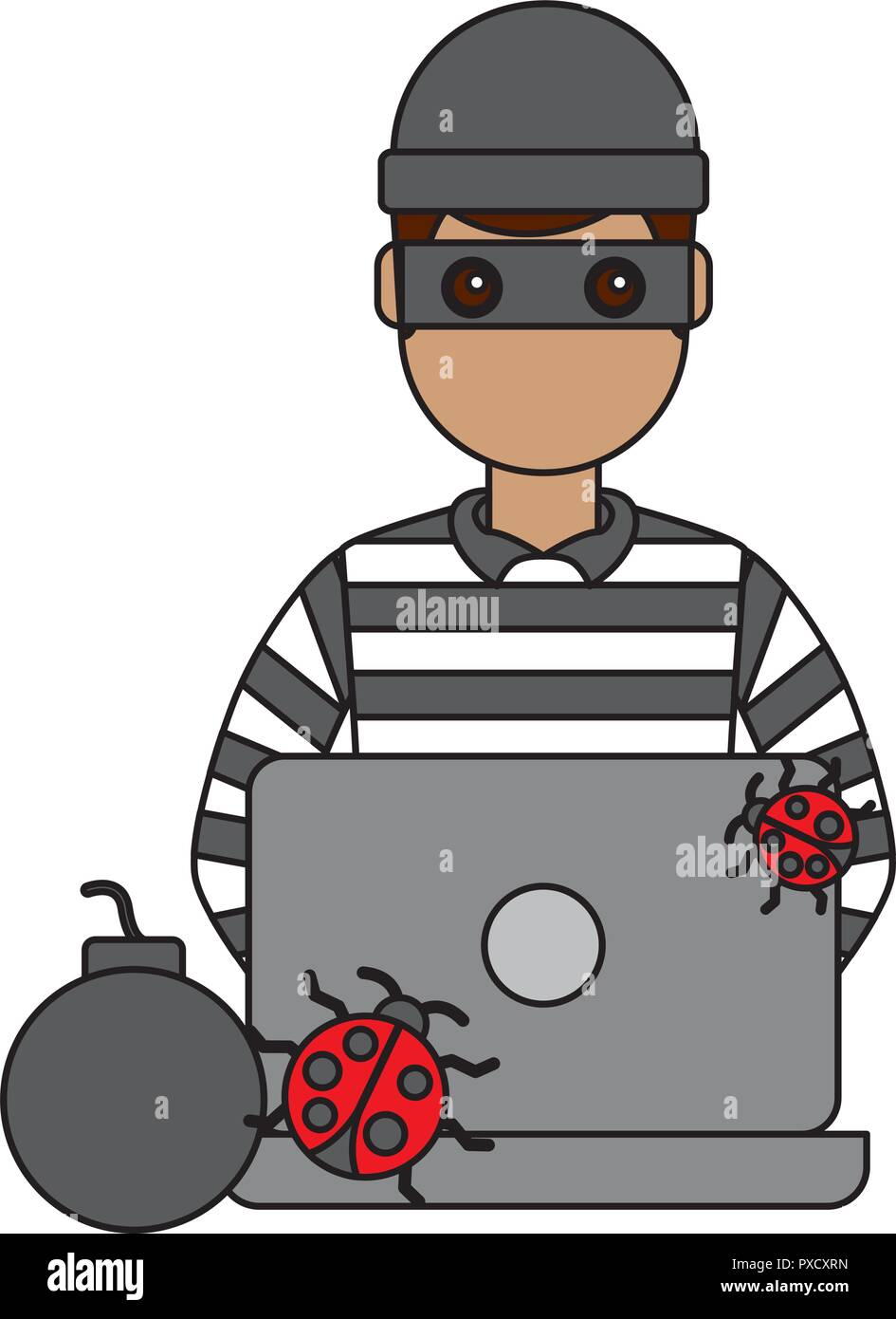 hacker laptop virus attack cyber security digital vector illustration Stock Vector
