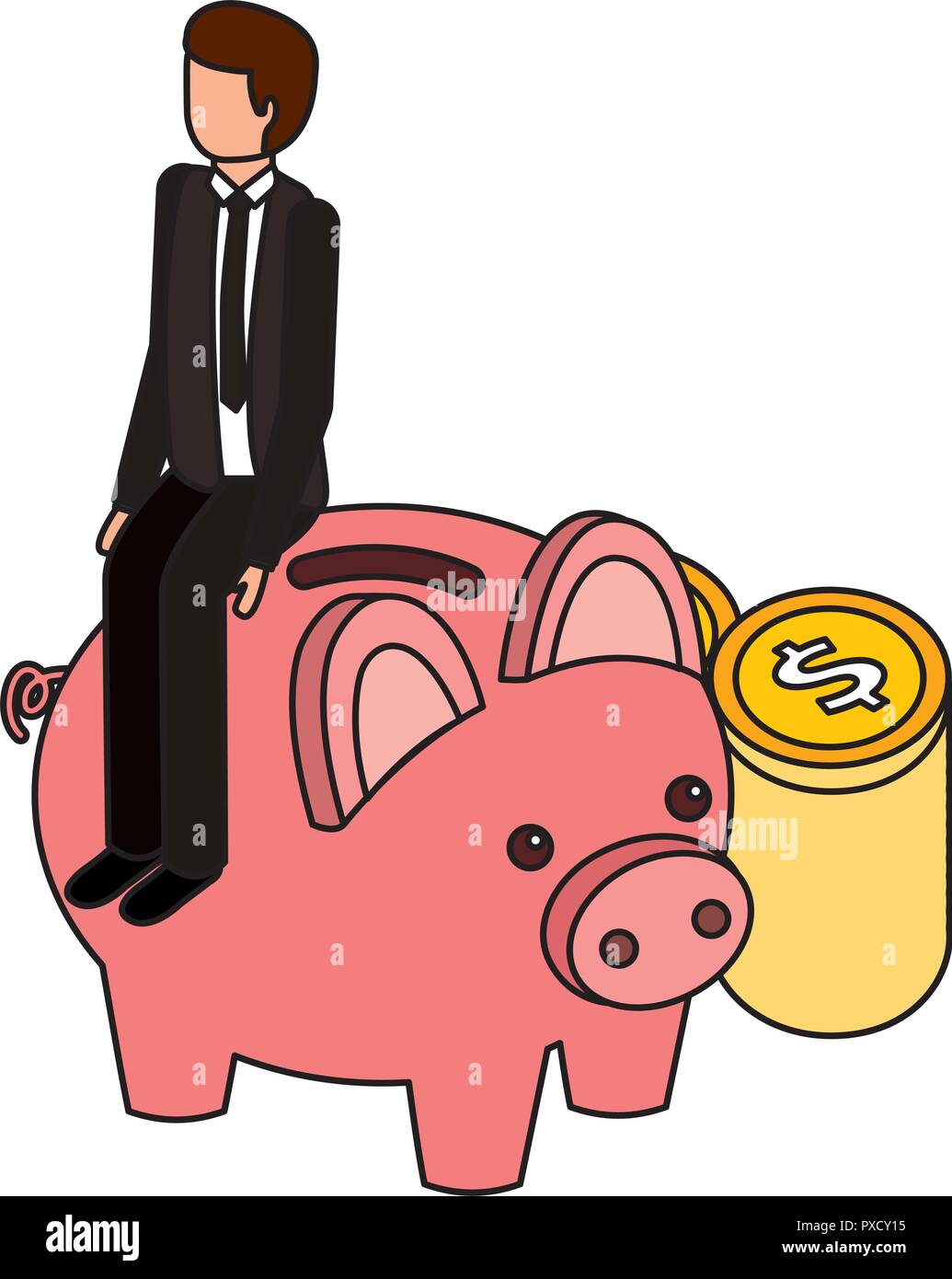 businessman sitting piggy bank money business vector illustration Stock ...