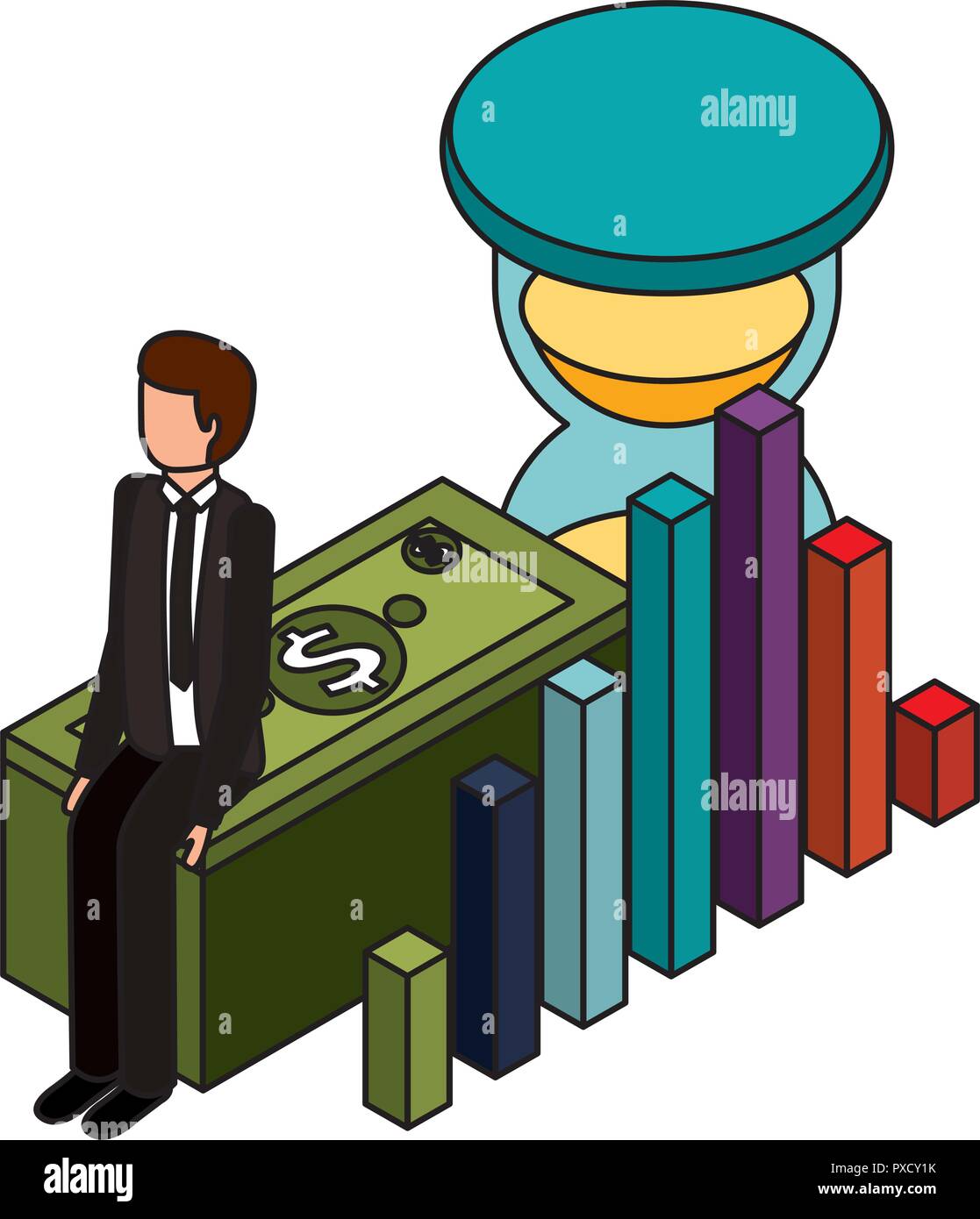 businessman money chart and clock business vector illustration Stock ...