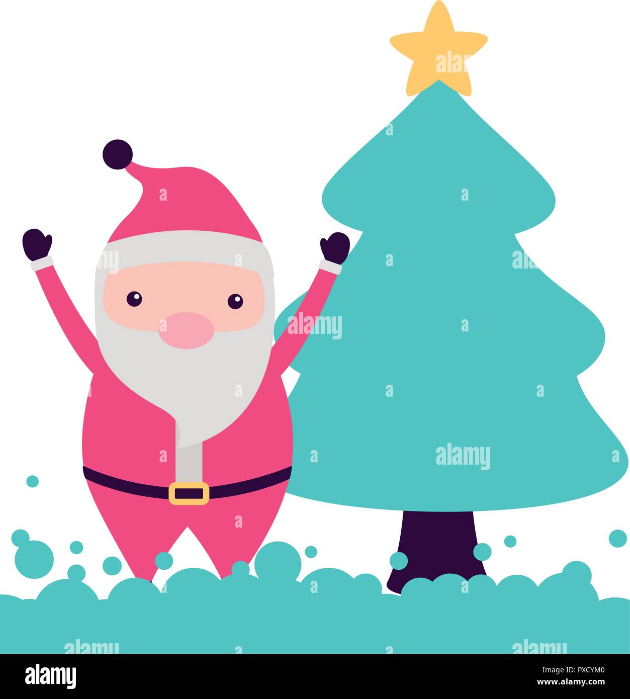 merry christmas santa claus tree star vector illustration Stock Vector ...