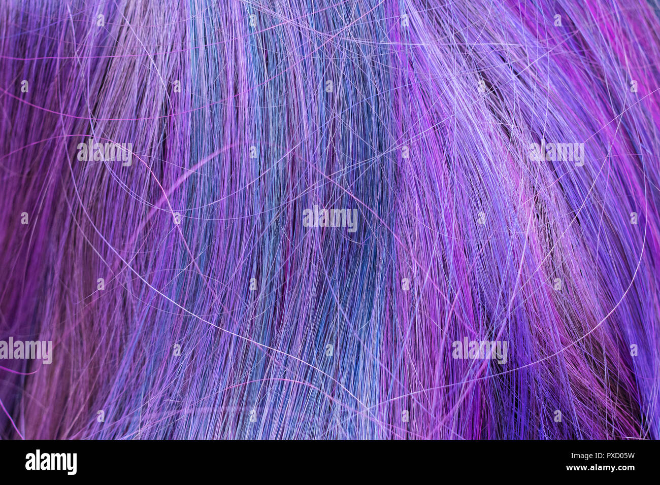 Blue And Purple Colored Hair Strands Close Up Stock Photo