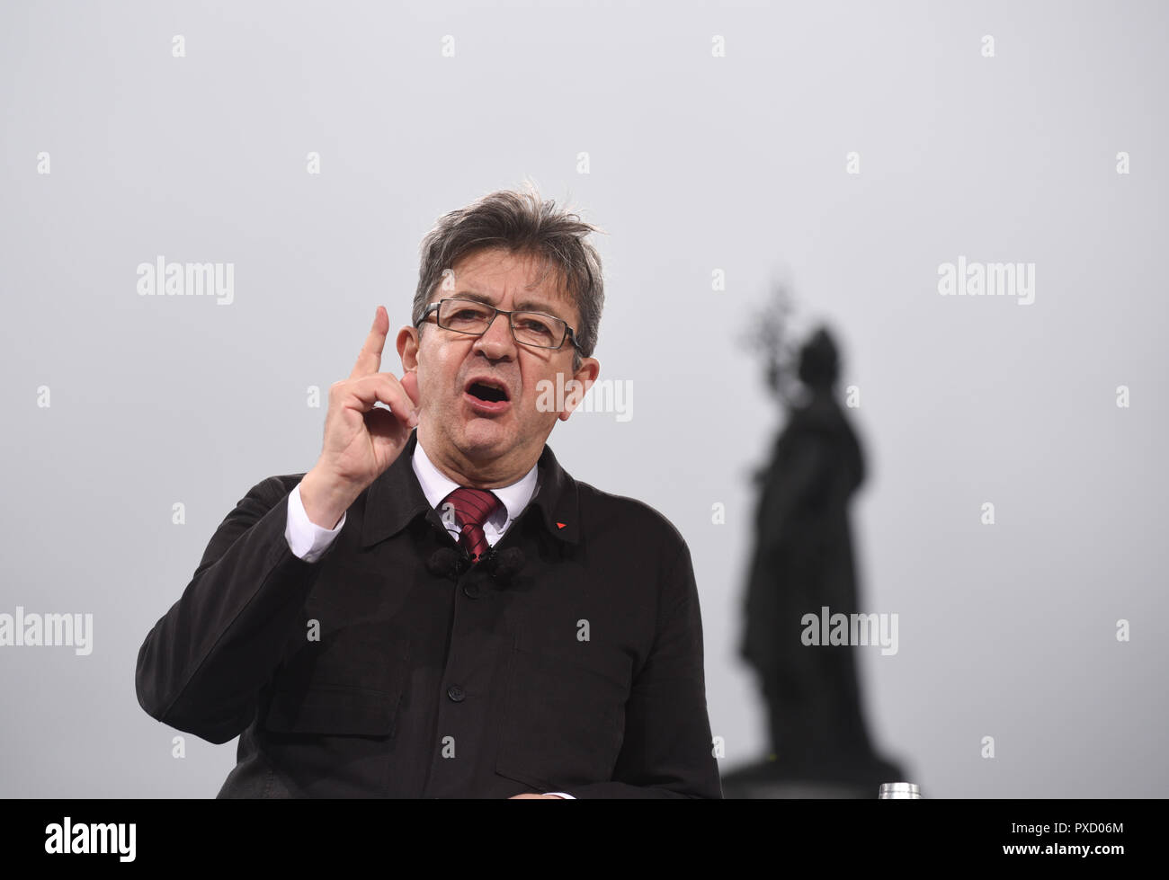 March 18, 2017 - Paris, France: Far-Left leader Jean-Luc Melenchon  addresses his supporters during a mass campaign rally in Place de la  Republique. More than 100 000 people attend his march for
