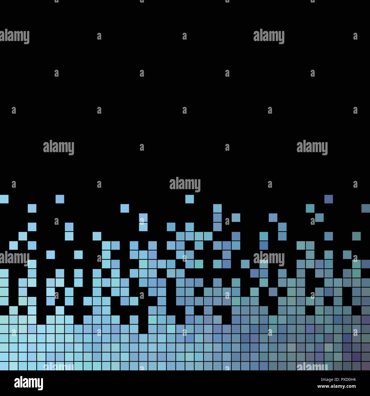 abstract vector square pixel mosaic background - blue on black ...