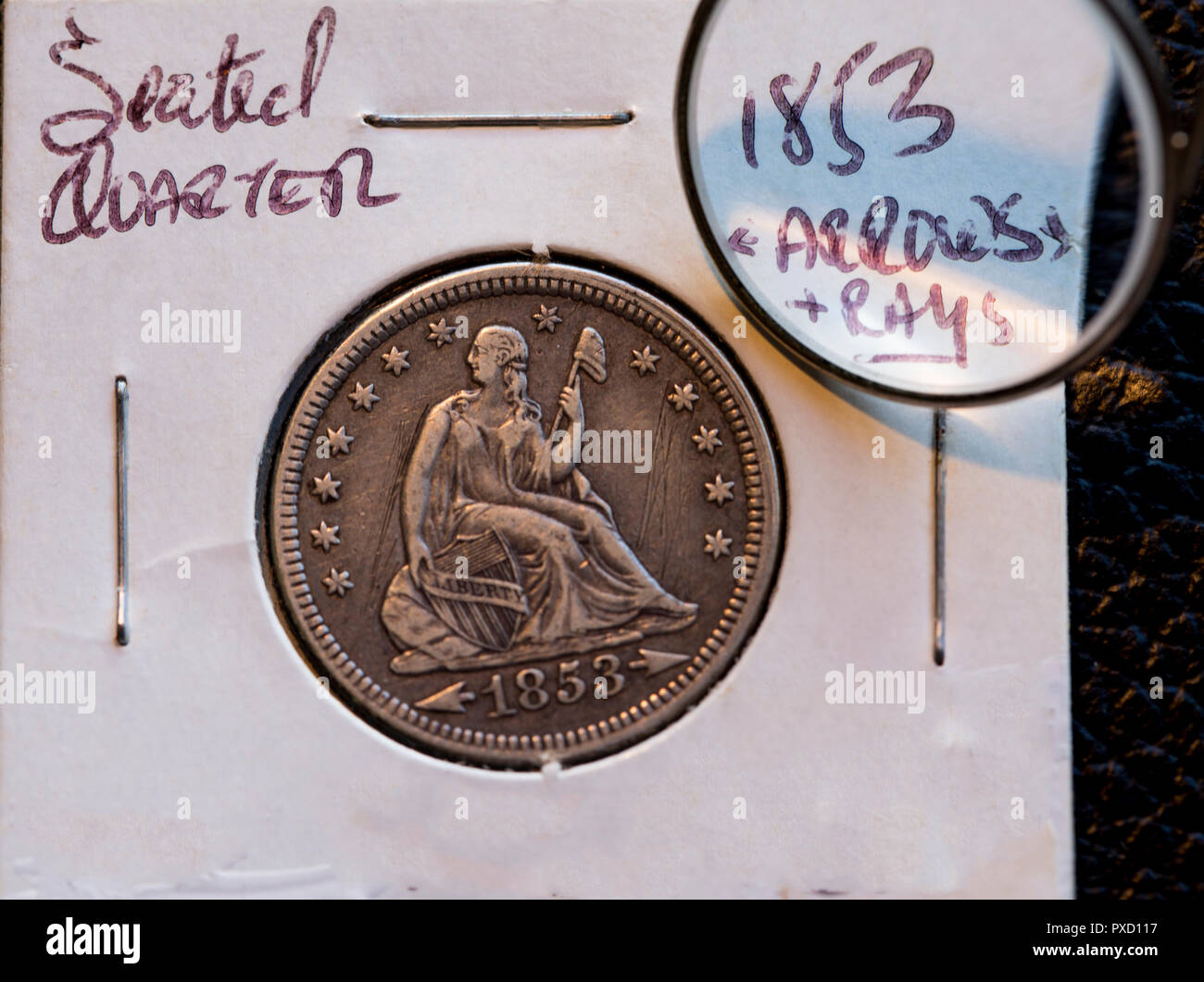Numismatic - 1853 Seated Liberty Quarter Stock Photo