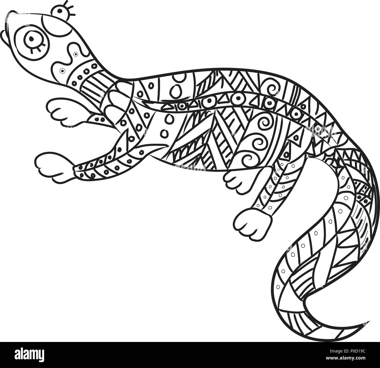 Stylized reptile isolated on white background. Lizard hand drawn sketch for children coloring book. Stock Vector