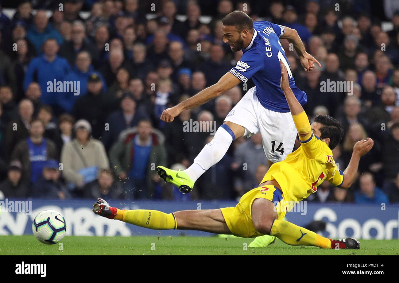 Everton's Cenk Tosun scores his side's second goal of the game during the Premier League match at Goodison Park, Liverpool. Stock Photo