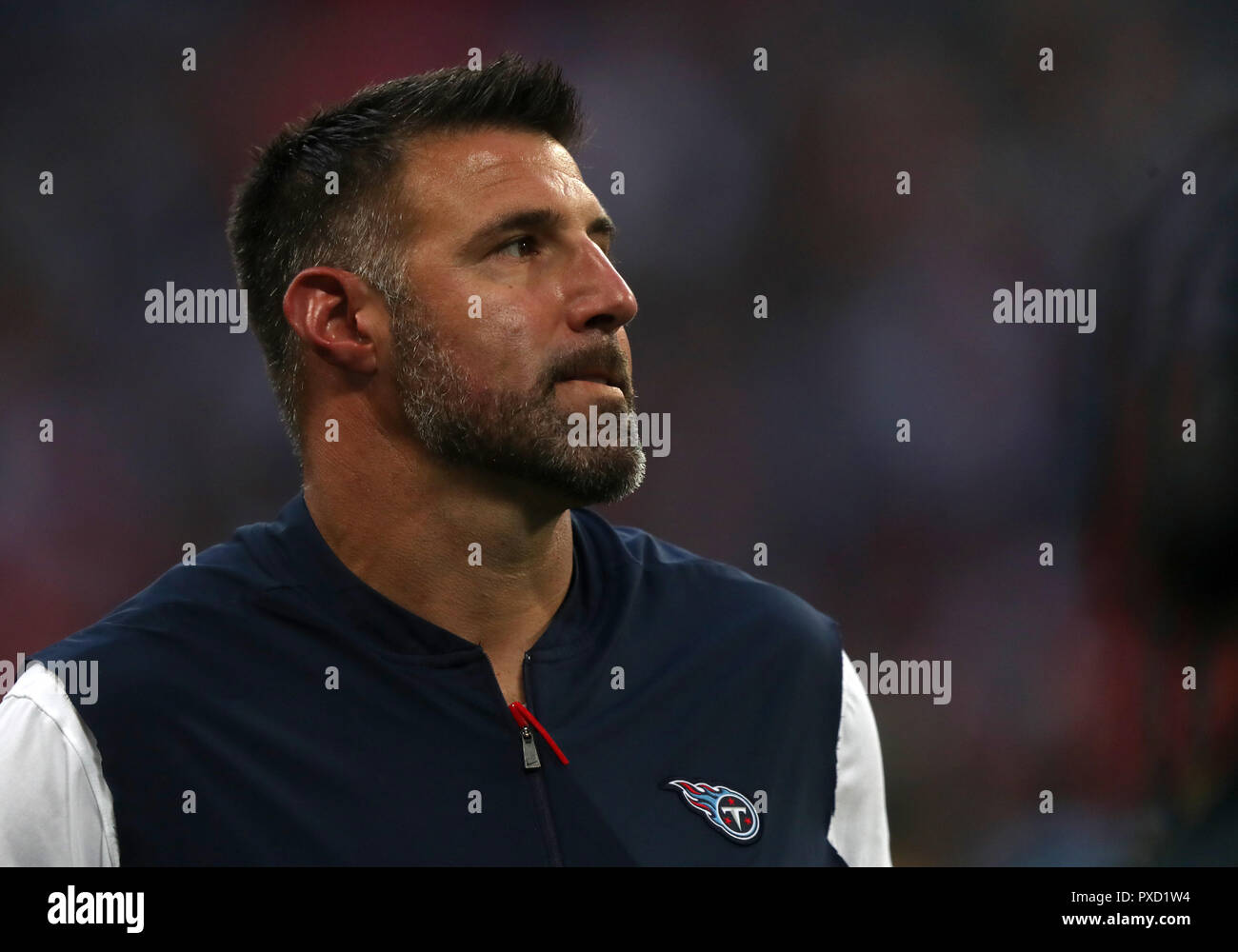 Tennessee Titans head coach Mike Vrabel looks dejected after the  International Series NFL match at Wembley Stadium, London. PRESS  ASSOCIATION Photo. Picture date: Sunday October 21, 2018. See PA story  GRIDIRON London.